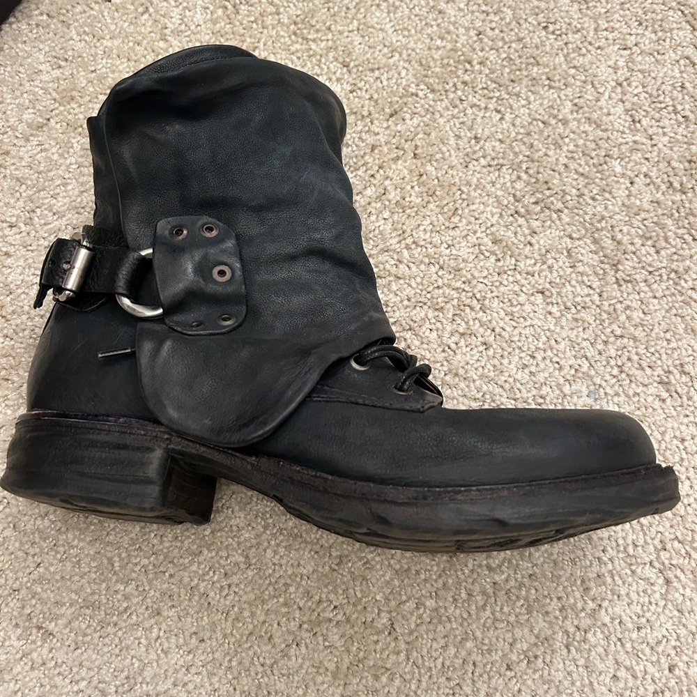 A.S.98 Black Ankle Boots with Distressed Leather